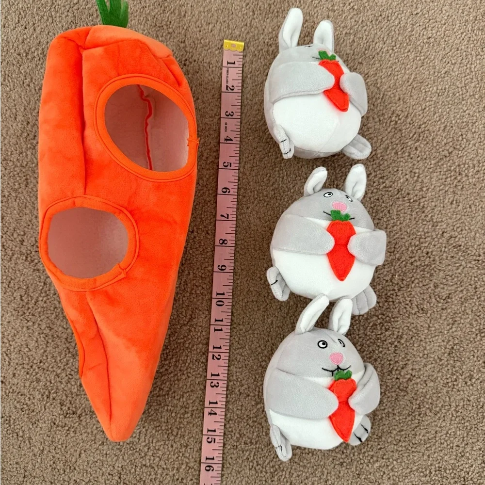 Carrot and Bunny Rabbit Orange and Gray Dog Plush Puzzle Toy with Soft Texture